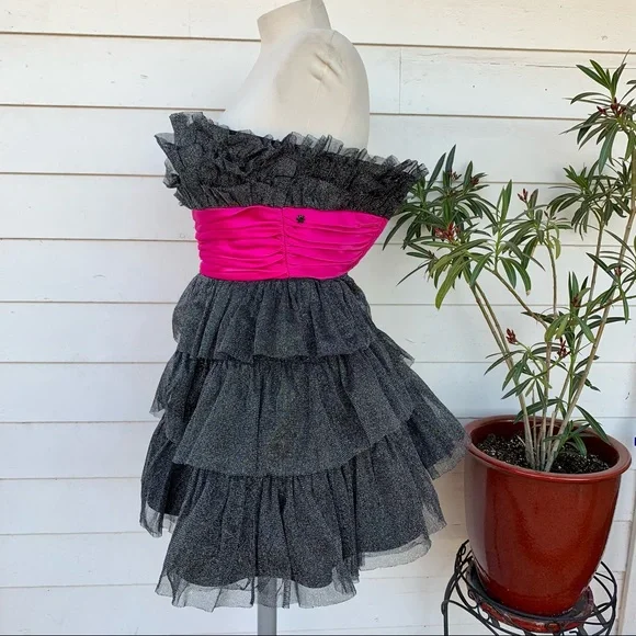 Vintage Betsey Johnson 90 2000 y2K ruffle glitter silk Full Tiered cupcake dress - Picture 12 of 17